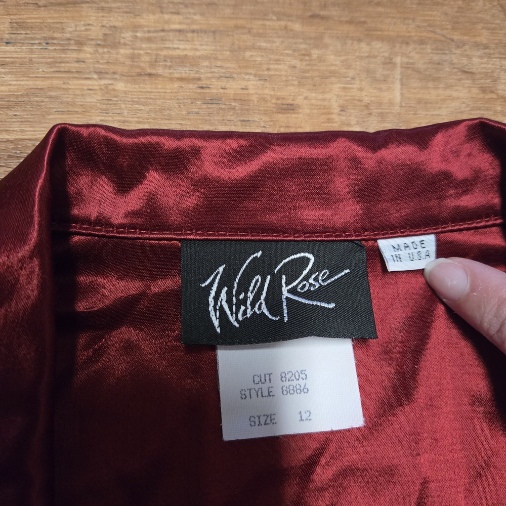 NWT! Vintage Wild Rose Burgundy Satin-Trim Blazer Size 12 Rhinestone Buttons - Picture 5 of 8